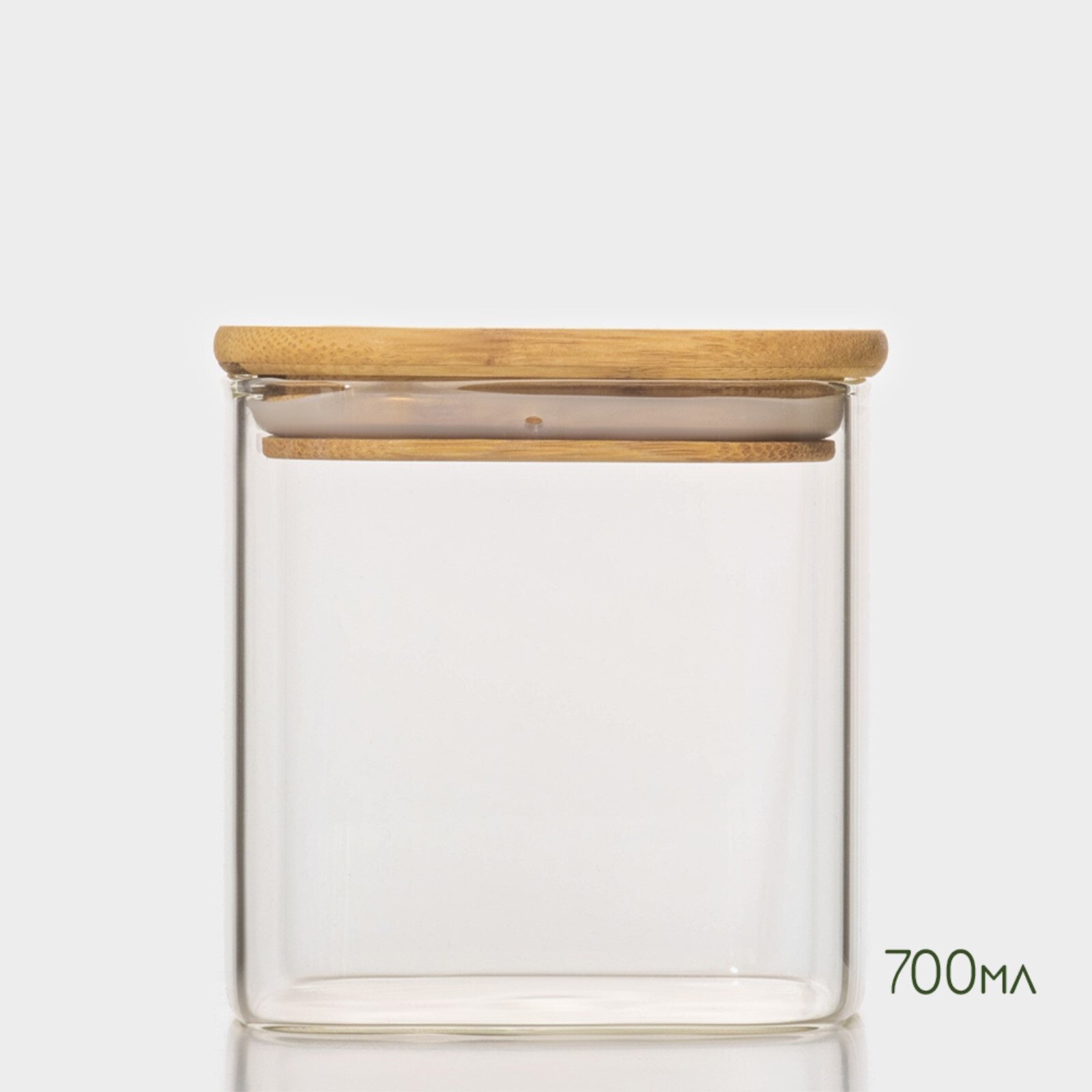 Банка стеклянная для хранения сыпучих продуктов BellaTenero «Эко. Квадратная», контейнер, с бамбуковой крышкой 700 мл, 10×10,5 см