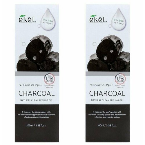 Пилинг-гель для лица Ekel, Natural Peeling Gel Charcoal, с древесным углём, 100 мл, 2 уп