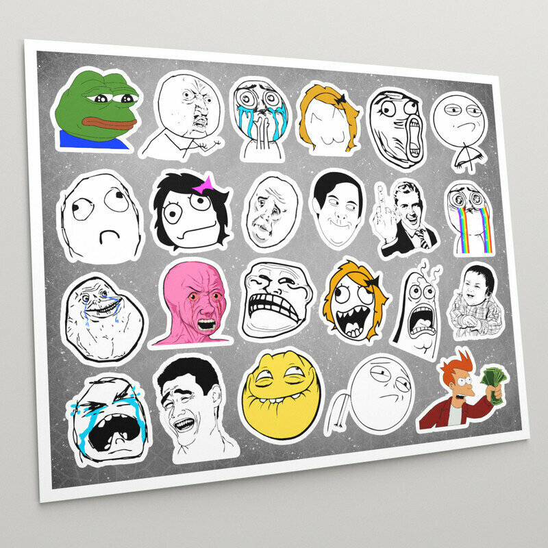 Наклейки декоративные (Стикеры самоклеящиеся) набор "Набор мемов" 20x25 см