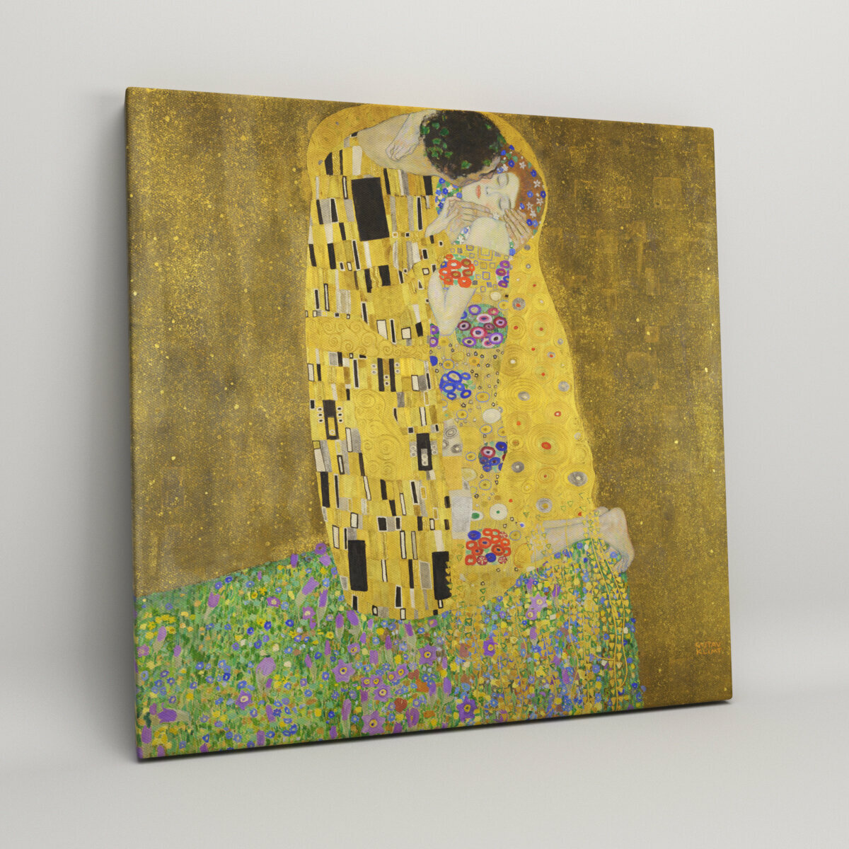 Картина на холсте, репродукция "Поцелуй - Густав Климт", с деревянным подрамником, размер 60x60 см