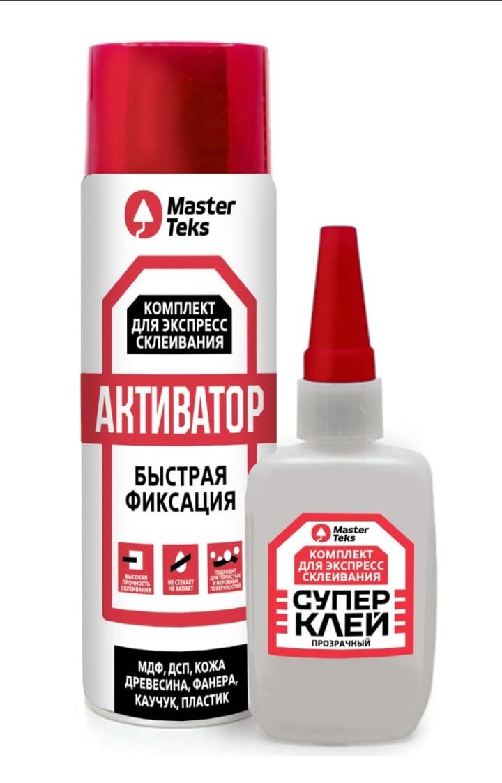 фото MASTERTEKS Клей MASTERTEKS цианоакрилатный двухкомпонентный 50 г+200 мл