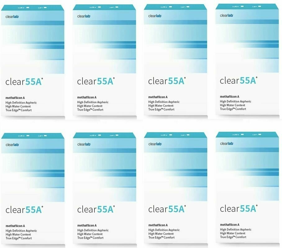 ClearLab Clear 55A -8.50 / 14.5 / 8.7, 48 штук (8 пачек по 6 линз) контактные гидрогелевые ежемесячной замены. КлирЛэб Клир 55А. 48 шт.