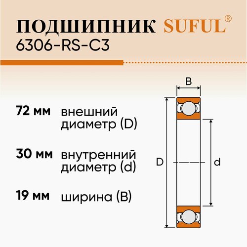 Подшипник SUFUL 6306-2RS (30x72x19) (2 шт.)