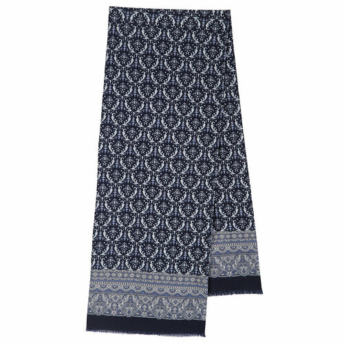 фото Шарф ,140х27 см, one size, белый, синий павловопосадская платочная мануфакактура