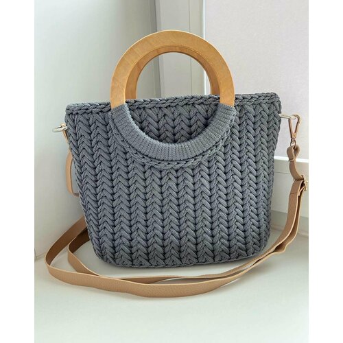 фото Сумка клатч hand made clarissa 4, фактура вязаная, серый, бежевый