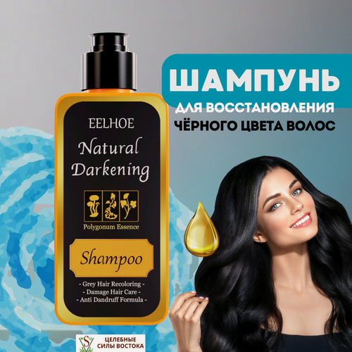 Изображение товара Шампунь для восстановления цвета волос Natural Darkening ELHOE от седины, черный, с экстрактом женьшеня и имбиря, 100 мл