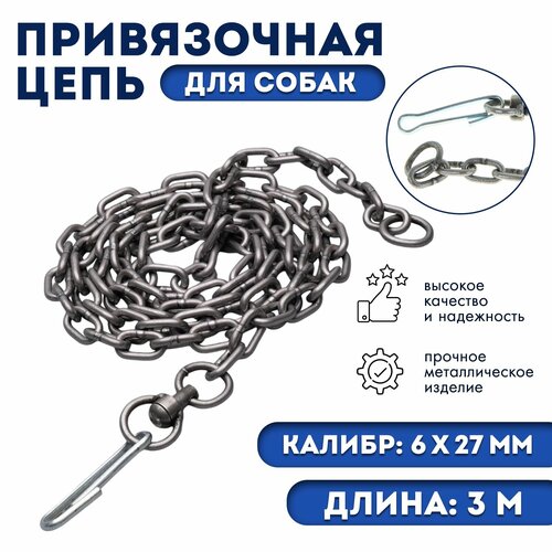 Цепь для привязи собак, 3 м, калибр 6 х 27 мм, черная — купить в ...