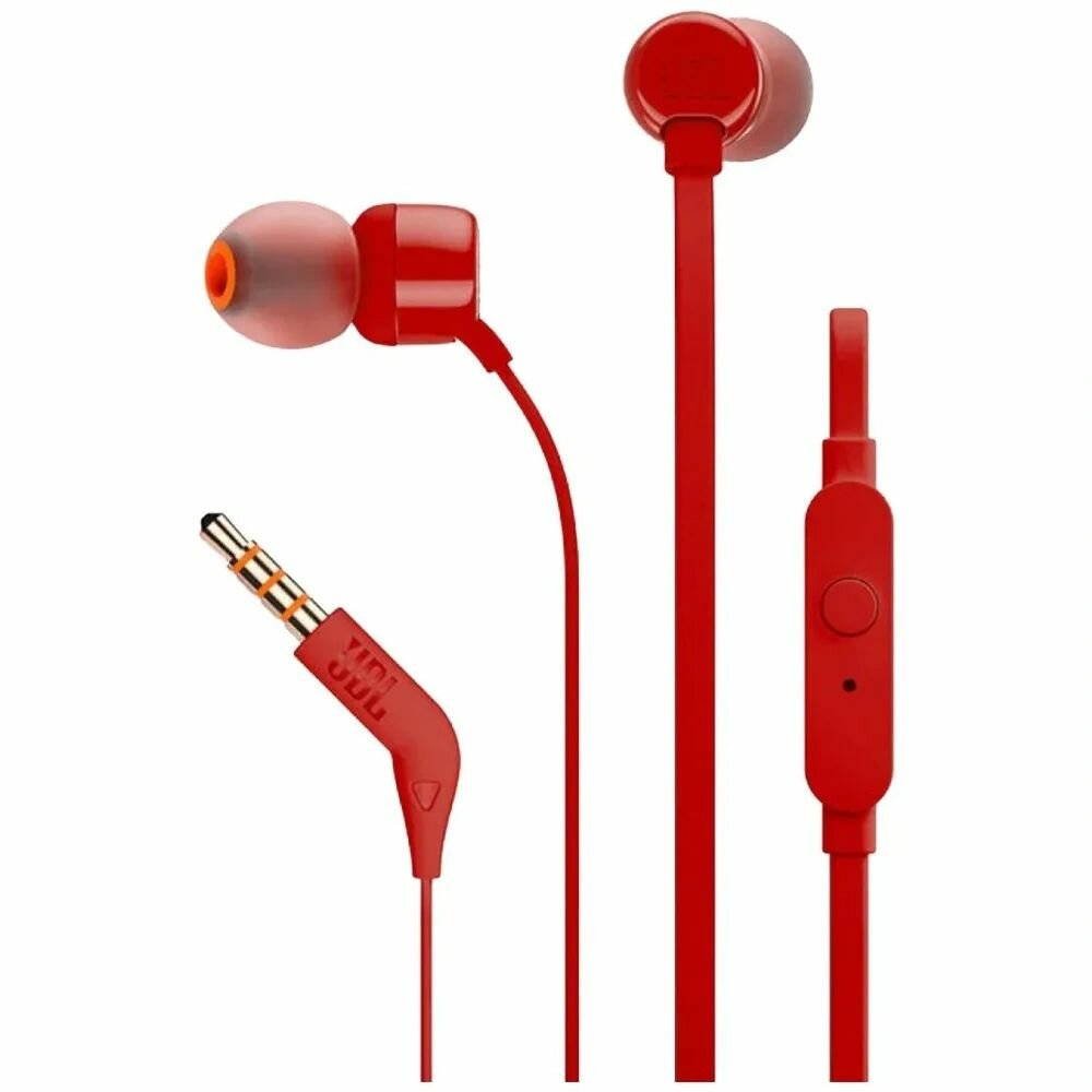 Наушники проводные JBL Tune 110, Mini Jack 3.5 mm, красный