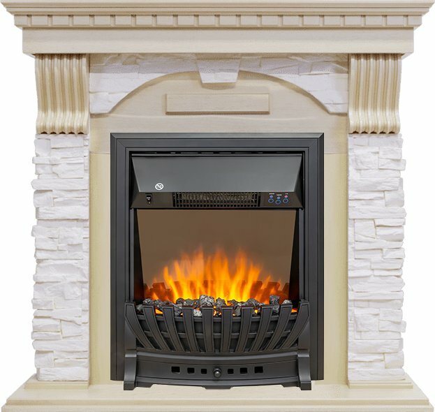 Royal Flame Каминокомплект Dublin - Слоновая кость с патиной / Сланец крем с очагом Aspen Black