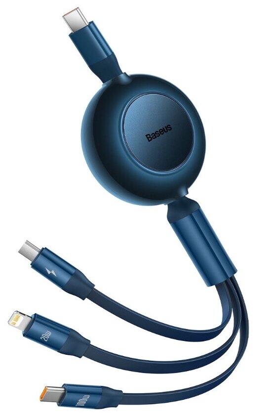 Кабель Baseus Bright Mirror 2 Series Retractable 3-in-1 Fast Charging Data Cable Type-C to M+L+C 100W 1.1m Blue (CAMJ010203)