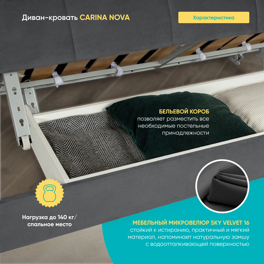 Диван-кровать Askona (Аскона) Карина Nova 140-БК-Тк. Sky Velvet 16+Sky Velvet 16 — фото 1