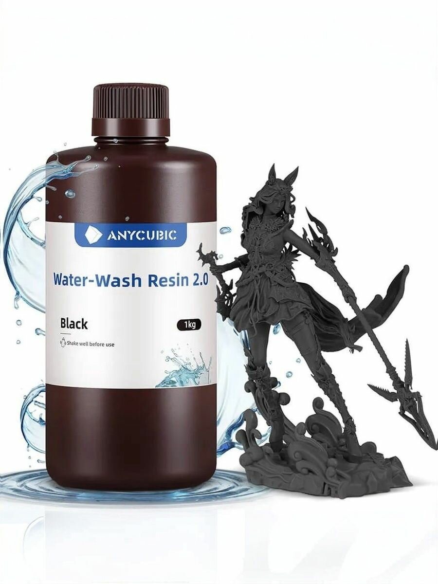 Фотополимерная смола Anycubic Water-Wash Resin+, черная (1 кг) 2.0