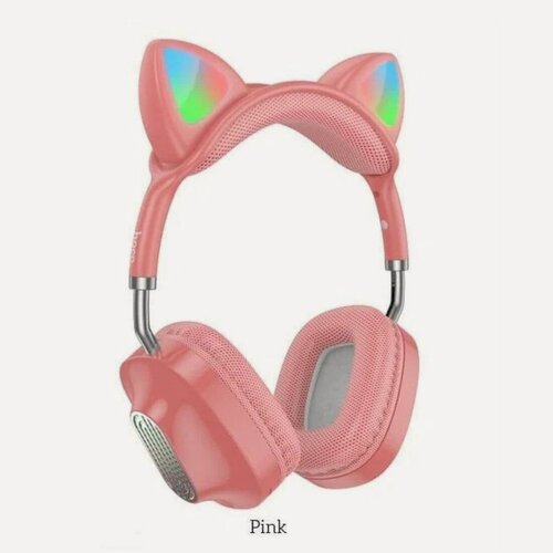 Изображение товара Беспроводные наушники HOCO ESD13 CAT EAR, полноразмерные с ушками, MP3, BT5.3, RGB, розовые