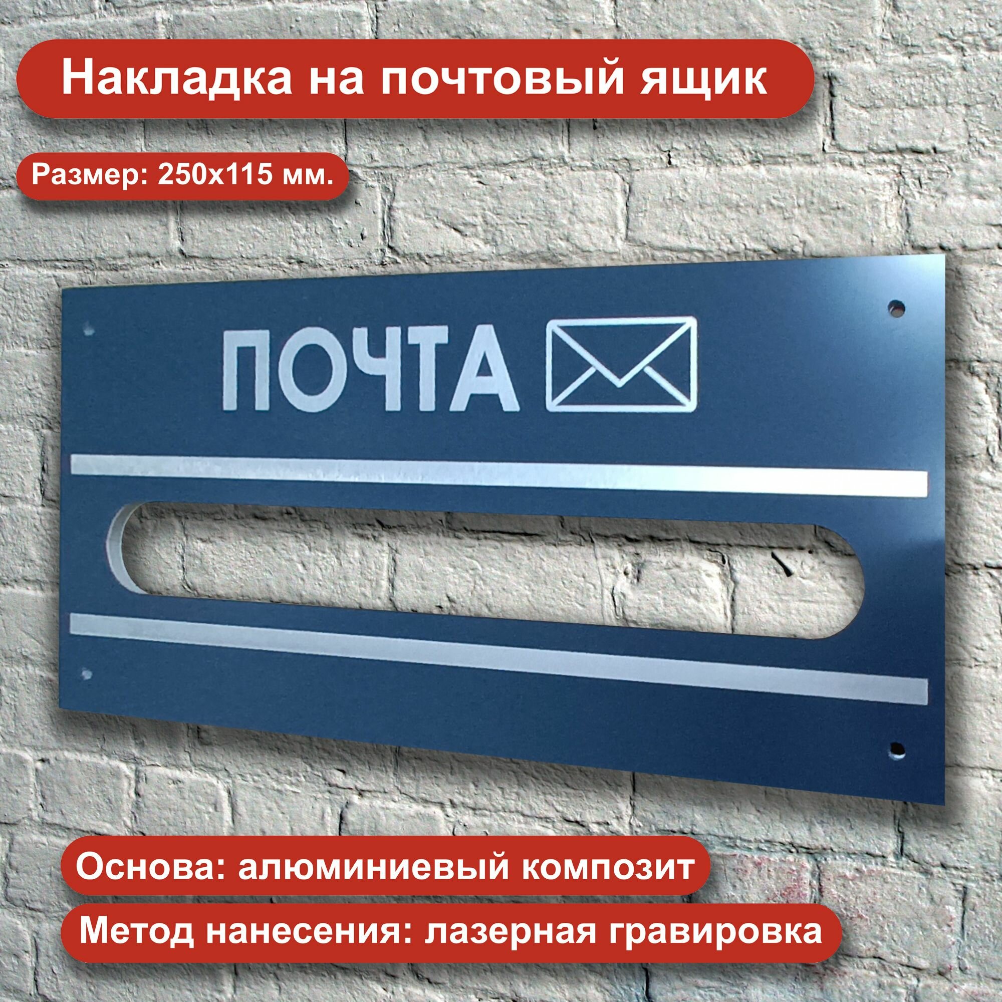 Накладка на почтовый ящик с конвертом. Из алюминиевого композита с лазерной гравировкой