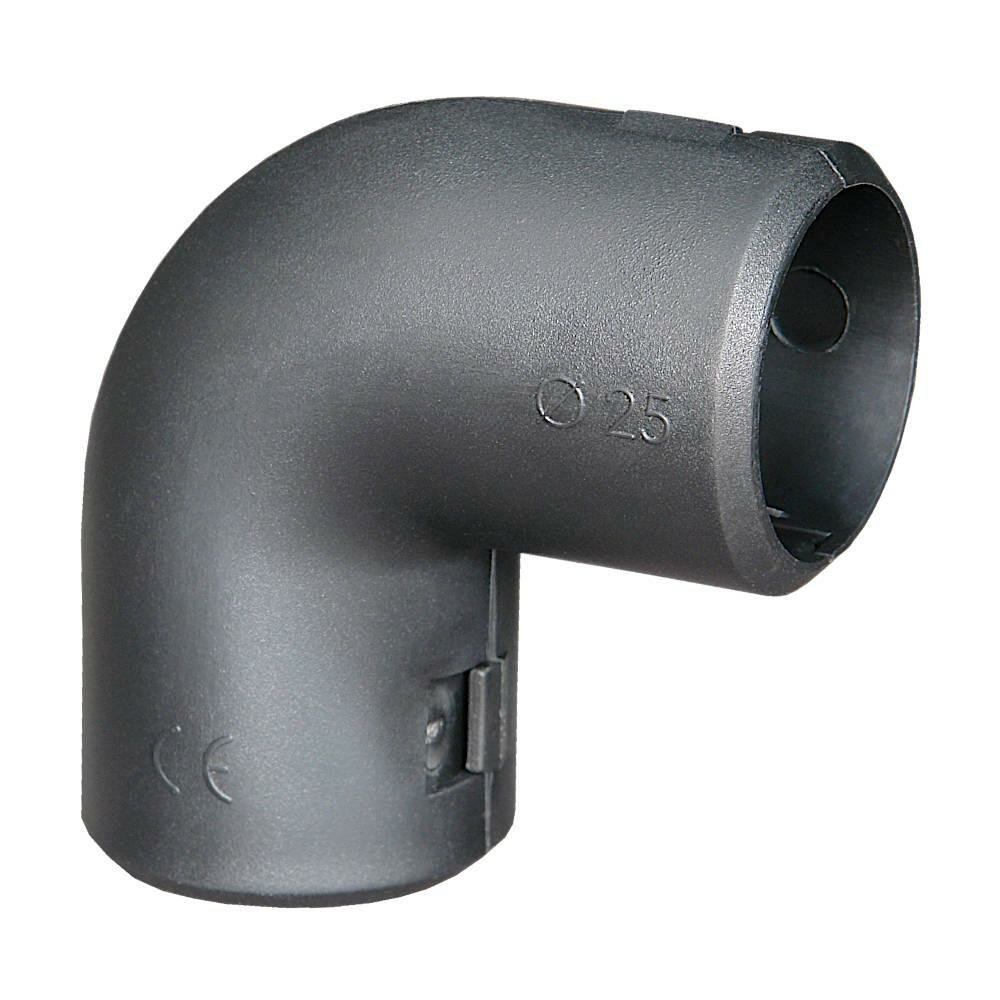 Угол на 90 градусов разъемный соединительный d 20 мм для гладких и гофрированных труб ПВХ черный (5 шт.)