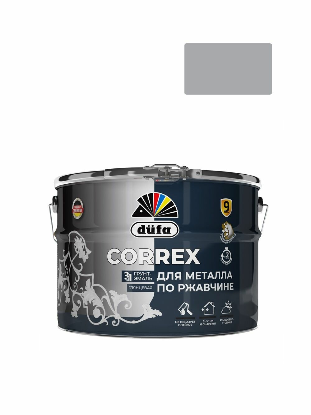 Грунт-эмаль по ржавчине гладкая Correx 3 в 1 RAL-9006 серебристый 10 л