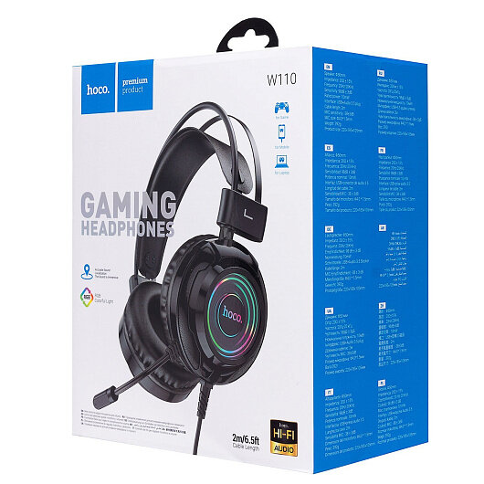 Игровые наушники Hoco W110 Gaming Headphones с RGB-подсветкой — фото 1