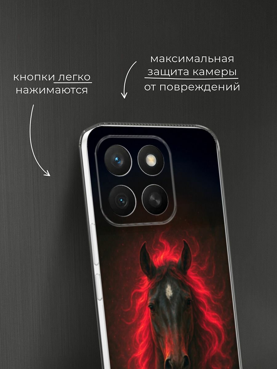 Чехол на Honor X8c / Хонор X8c с принтом Конь и огненная грива — фото 1