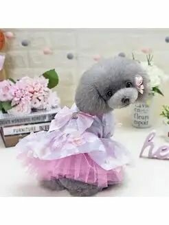 Платье белое с цветами и розовым бантом разм М(25) для животных