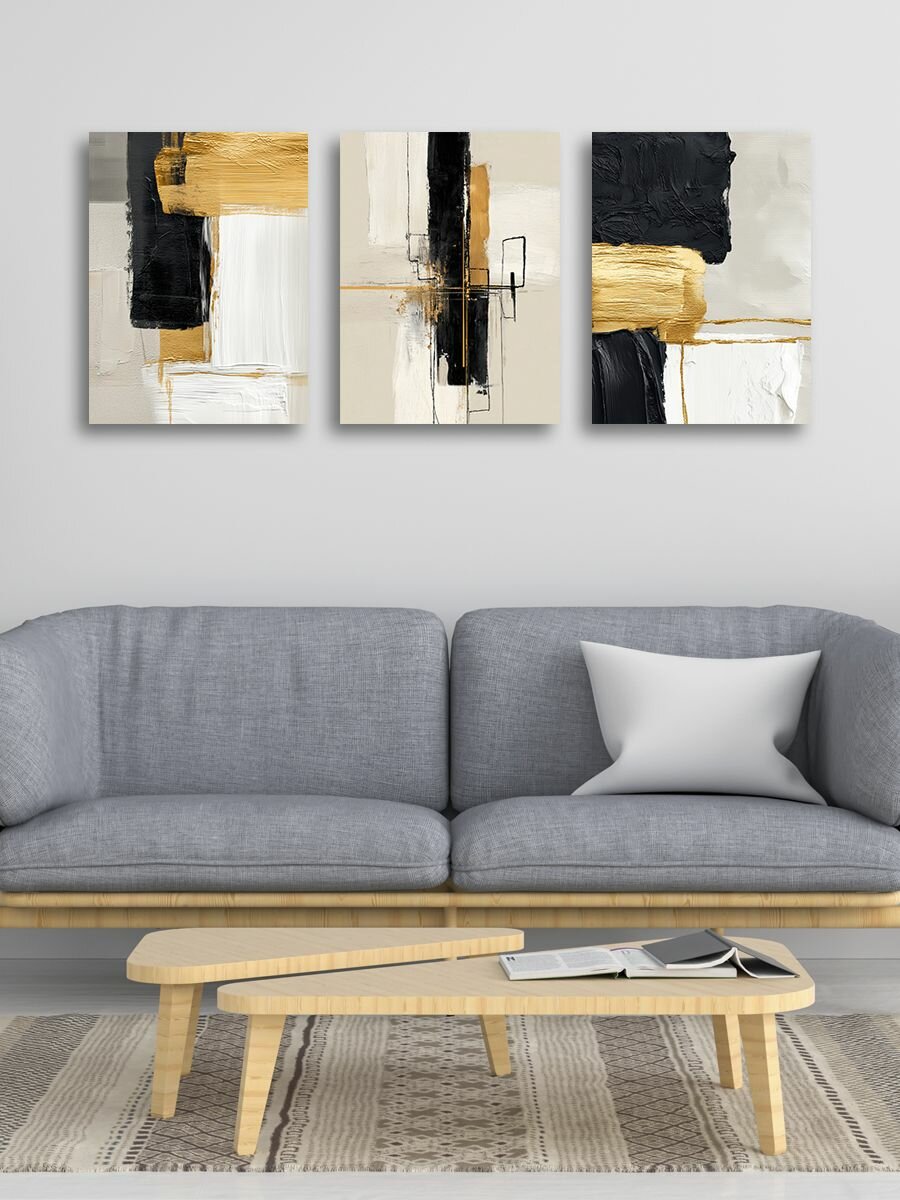 Комплект картин на холсте LOFTime 3 шт 30Х40 Абстракция черн зол К-1924-3040