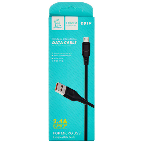 Кабель USB- micro-USB Denmen D01V, пластик штекер, 1м, круглый ПВХ, 2.4 A кабель для зарядки micro usb usb провод микро юсб юсб для зарядки телефона планшета наушников белый шнур для зарядки 1 метр