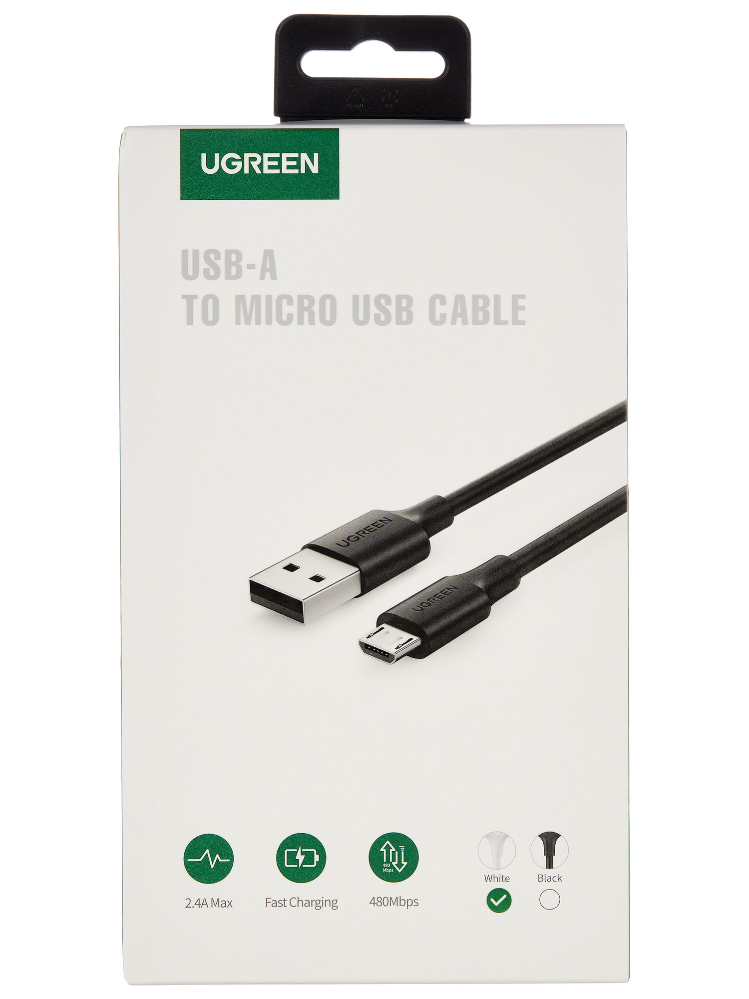 Кабель UGREEN US289 USB-A 2.0 to Micro-USB Cable Nickel Plating Nylon Braid (2 метра) белый (60143)