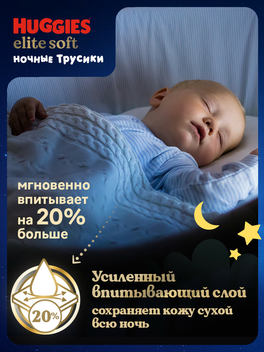 Подгузники трусики Huggies Elite Soft ночные 6-11кг, 3 размер, 23шт,  — фото 1