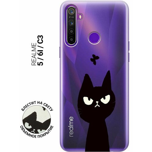 Силиконовый чехол на realme 5, 6i, C3, Рилми 5, 6 ай, С3 с 3D принтом Disgruntled Cat прозрачный матовый чехол cat and mouse для realme 5 6i c3 рилми 5 6 ай с3 с 3d эффектом черный