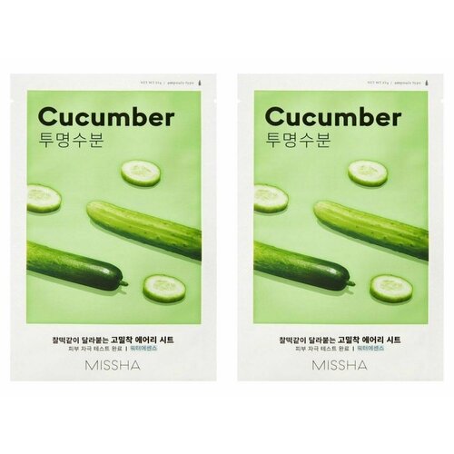 Маска для лица увлажняющая с экстрактом огурца для сухой кожи, Missha, Airy Fit sheet mask Cucumber, 19 г, 2 шт
