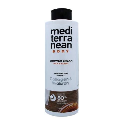 Mediterranean Shower Cream Milk & Honey Collagen & Hyaluron - Медитирэниан Крем для душа молоко и МЕД с коллагеном и гиалуроновой кислотой, 750 мл -