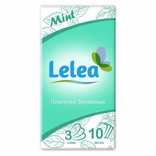 Платочки носовые `LELEA` 3-х слойные Mint 10 шт