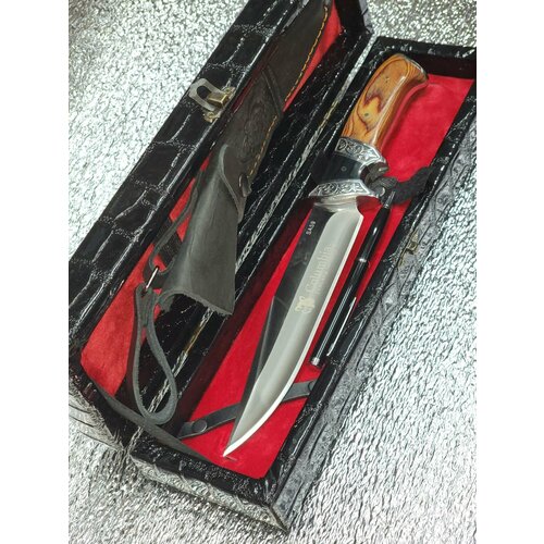 нож туристический лось разделочный в чехле ножнах и подарочный кожаный футляр ручка нож Нож туристический разделочный , охотничий SA 59 в чехле ножнах и подарочный черный кожаный футляр , ручка нож в подарок