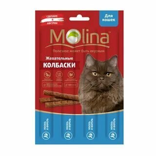 Molina Жевательные колбаски Triol для кошек Лосось и форель, 20г, 6 упаковок по 4 штуки