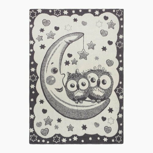 Одеяло байковое Совы на луне 95х135см, цвет серый 400г/м хл100%, 