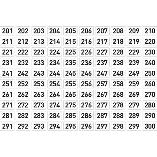 Набор наклеек цифры 201 - 300, 100 штук