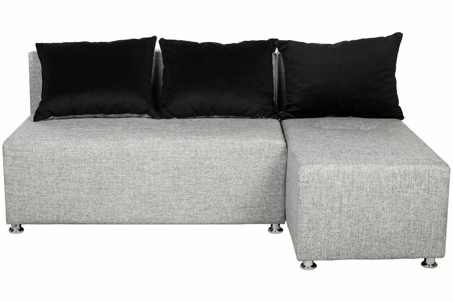 Угловой диван-кровать Комо еврокнижка серая рогожка/подушки вельвет черный, правый угол