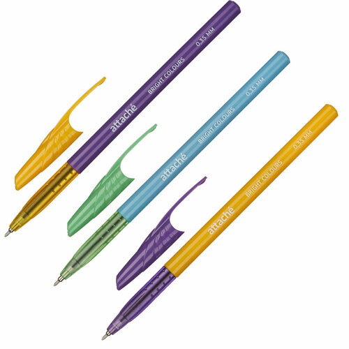 Ручка шариковая неавтомат. Attache Bright colours 0.35мм, син, масл, асс