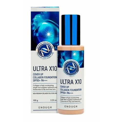 Enough, uc Основа тональная с коллагеном premium ultra x10 cover up collagen foundation #23 100ml крем тональный spf50 pa enough ltra x10 cover up collagen foundation 100 гр