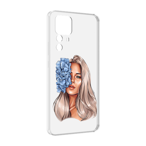 Чехол MyPads блондинка-с-голубыми-цветами женский для Xiaomi 12T Pro задняя-панель-накладка-бампер