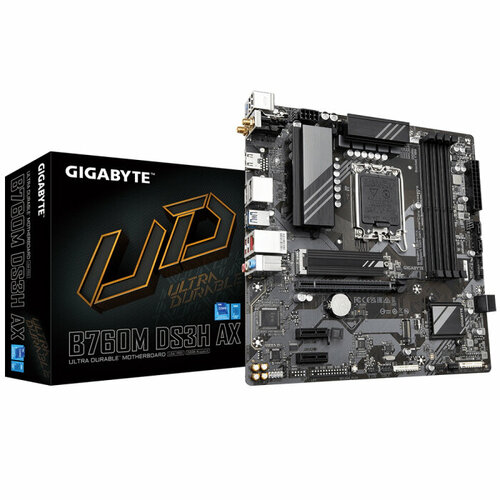 Gigabyte B760M DS3H AX Socket 1700 IntelB760 4xDDR5-4800 HDMIDPDP 1xPCI-Ex16 2xPCI-Ex1 4xSATA3RAID 01510 2xM2 8Ch Audio 25GbLan WiFi 24xUSB20 32xUSB32 10xUSB32 Type-C 1xPS2 mATX RTL B760M DS3H AX 1689000₽