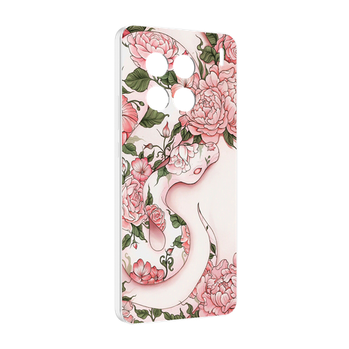 Чехол MyPads змея-в-розовых-цветах женский для Vivo X90 Pro задняя-панель-накладка-бампер