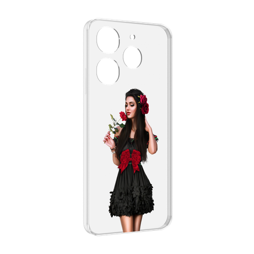 Чехол MyPads девушка-в-черном-платье-с-розой женский для Tecno Spark 10 Pro задняя-панель-накладка-бампер