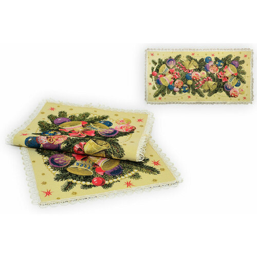 Салфетка гобеленовая прямоугольная для сервировки стола 32х68 Колокольчики и шары 690₽
