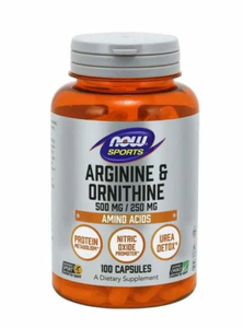 Фото NOW Arginine 500мг & Ornithine 250мг 100 капсул Биологически активная добавка к пище Arginine & Ornitine / Нау Аргинин и Орнитин, капсулы 989 мг