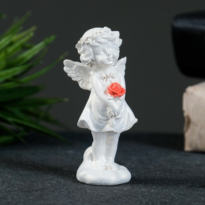 Хорошие сувениры Фигура "Ангел с розой" перламутр, 8х3х3см