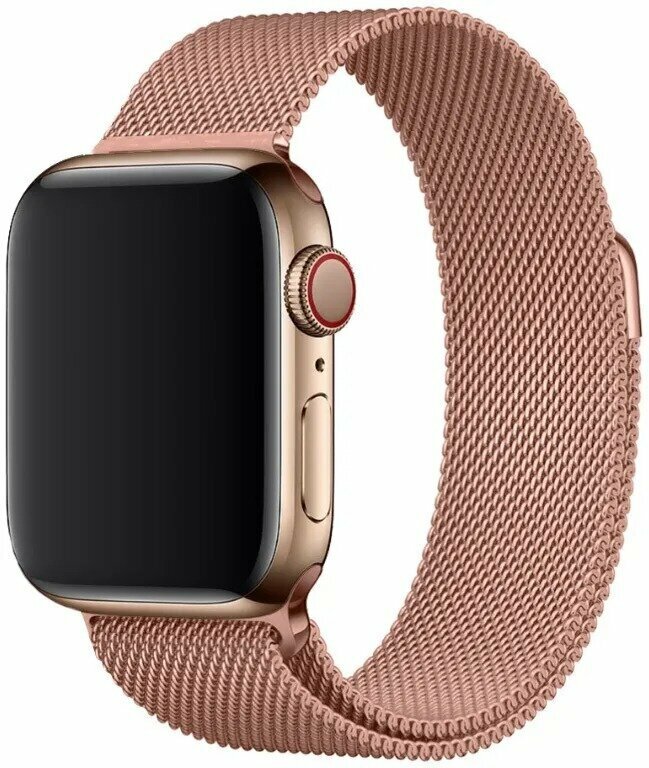 Браслет миланская петля для Apple Watch Series 1-9 и Ultra 42/44/45/49 мм, X9 Pro2 / X9+ Ultra2 / X8 Pro+ / X8+ Ultra с магнитной застежкой, розовый пудровый