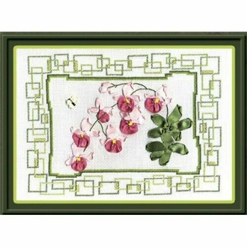 Набор для вышивания крестом, лентами Розовая орхидея, 26х20 см, Ц-1010, Panna