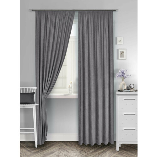 Комплект штор для комнаты Канвас Shtoraland на ленте для крючков, две портьеры для гостиной, спальни, детской. Общий размер 300x270 см, серый