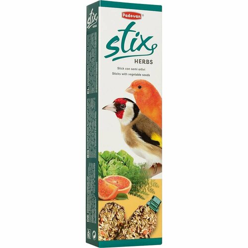 Лакомство для птиц Padovan Stix Herbs для канареек антистрессовые с травами , 80 г лакомство палочки padovan stix herbs для попугаев и экзотических птиц антистрессовые с травами 80 г