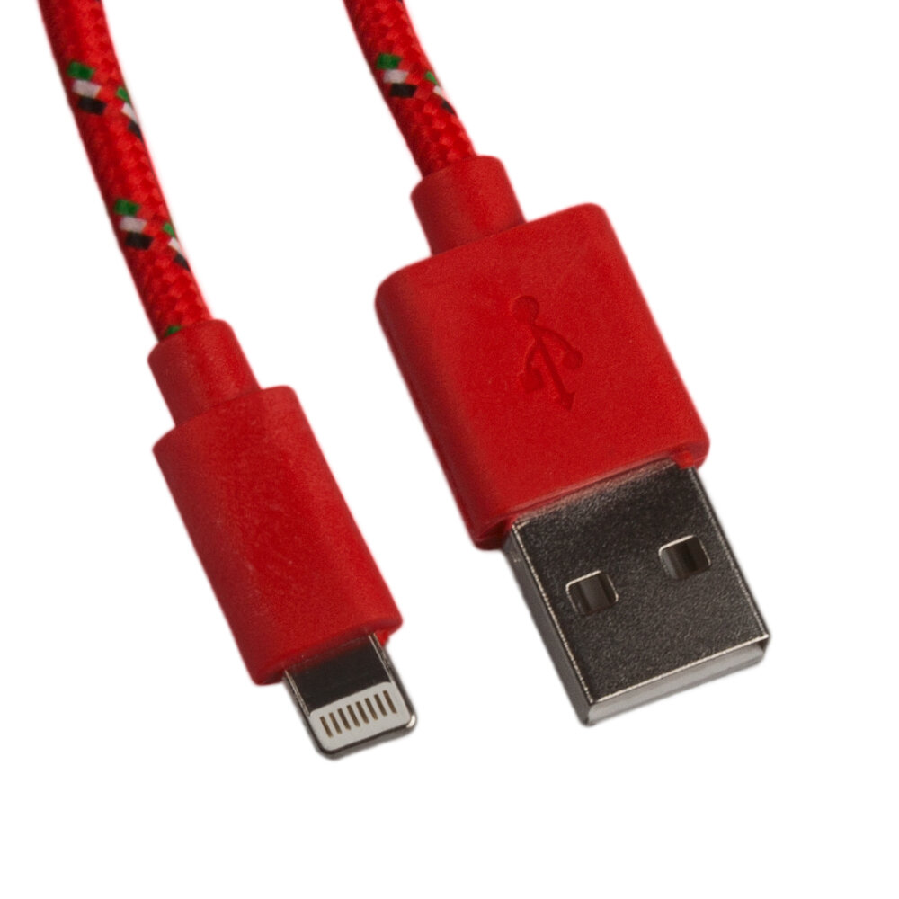 USB кабель для Apple iPhone iPad iPod 8 pin в оплетке красный европакет LP